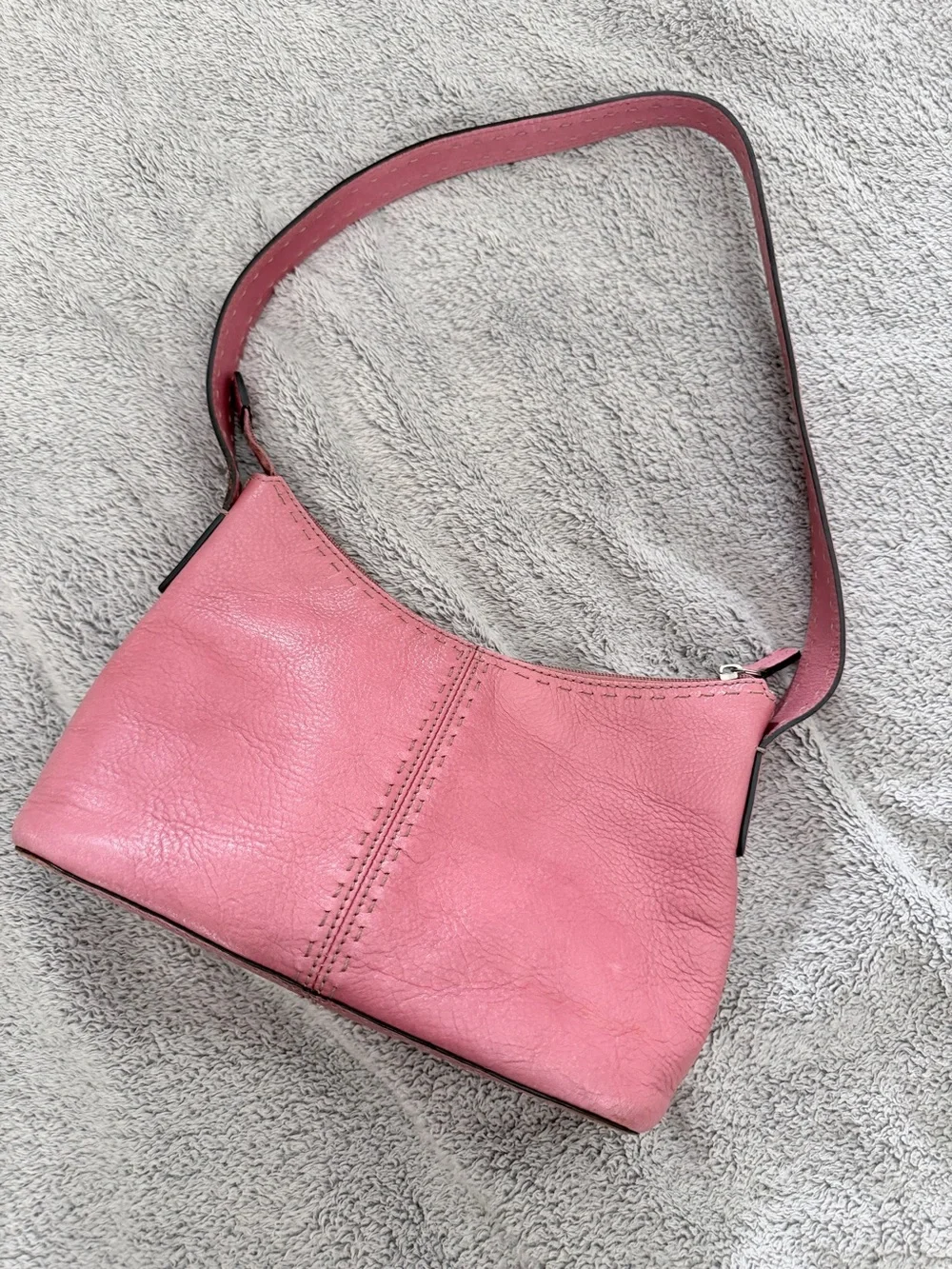 Fossil Pink Leather Shoulder Bag Crossbody Hobo Purse whipstich y2k vintage